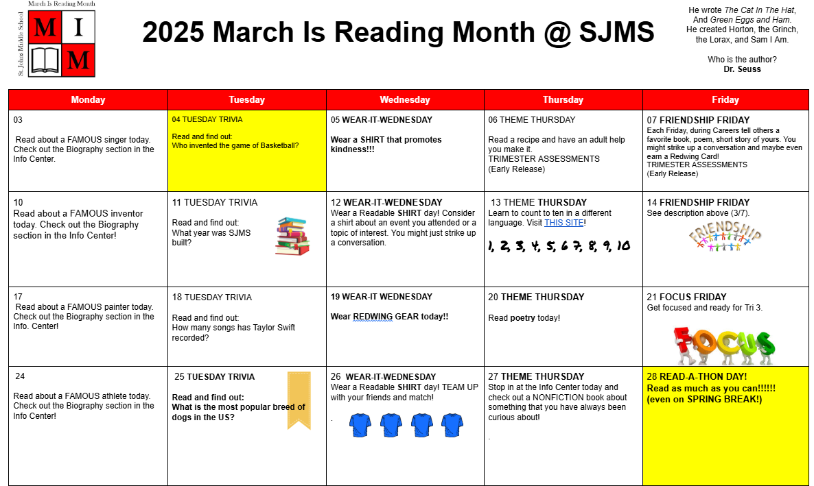 March Is Reading Month event calendar